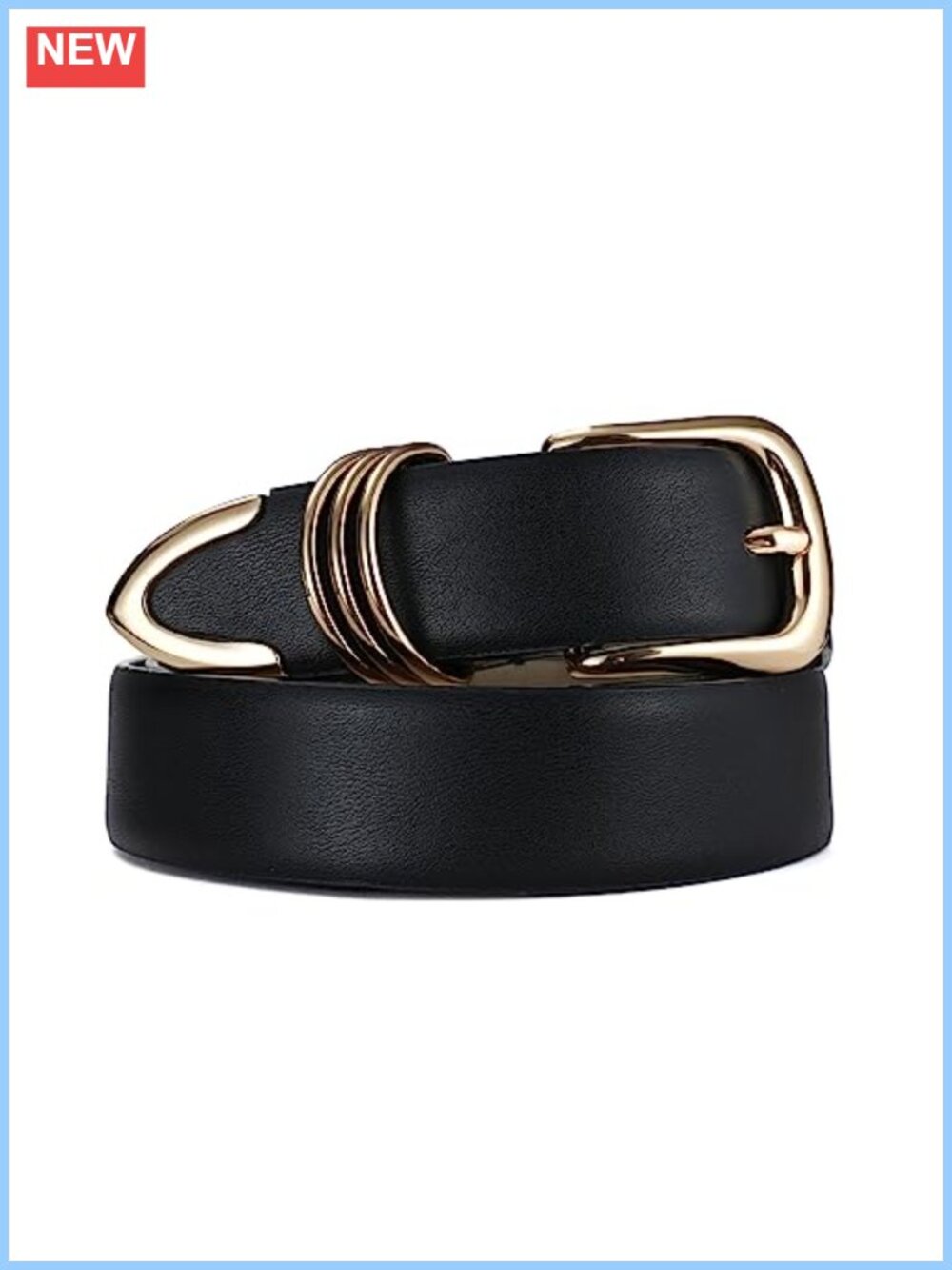 Women's Faux Leather Belt with Gold Buckle and Metal Rings